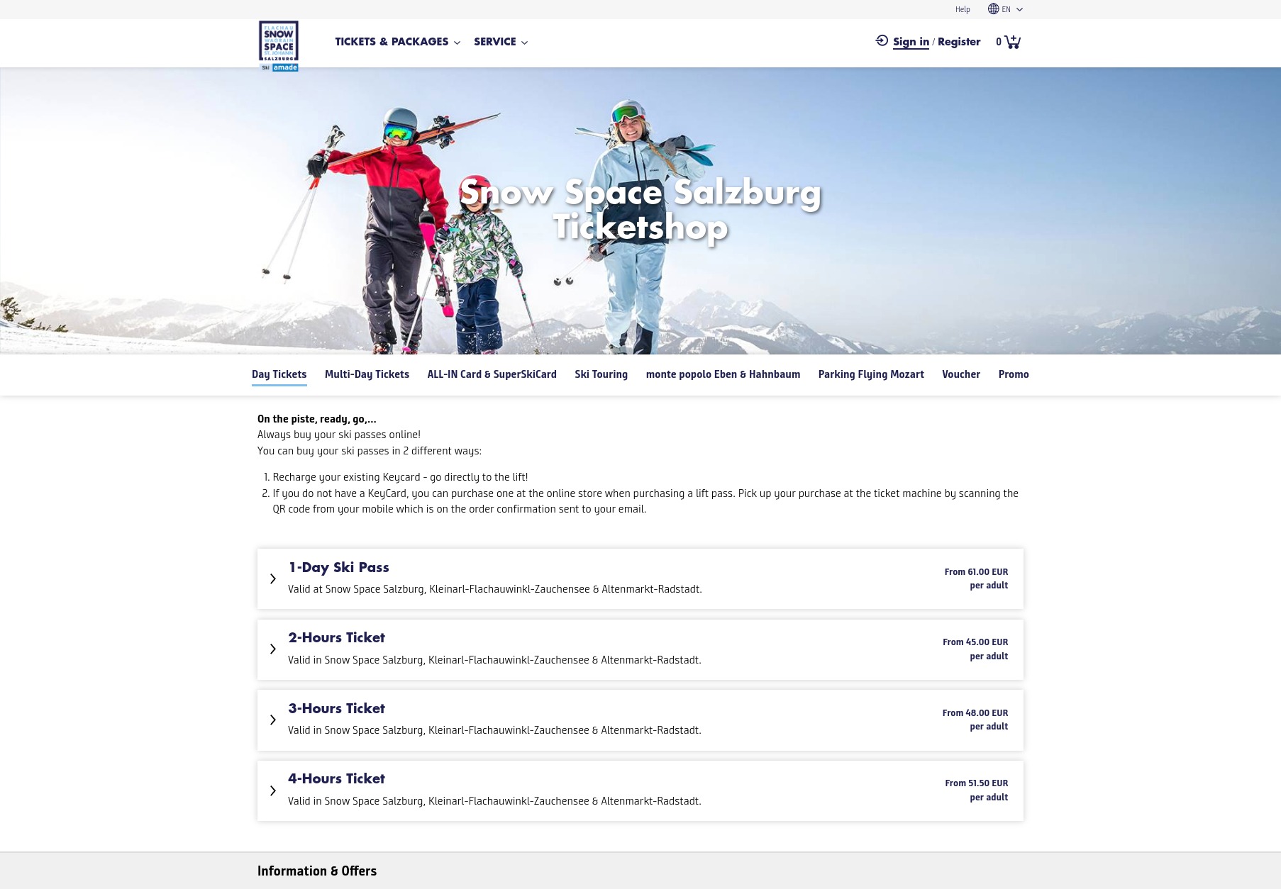 Ticket Shop at Snow Space Salzburg Tickets Vouchers for Summer Winter